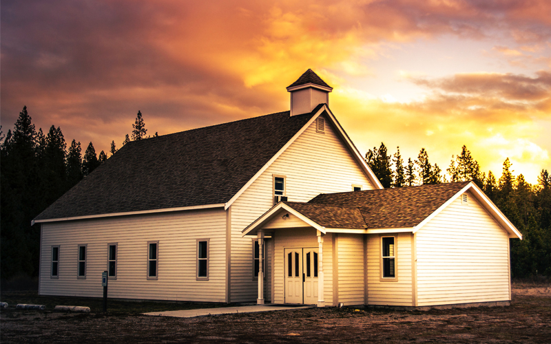 Church building at sunset