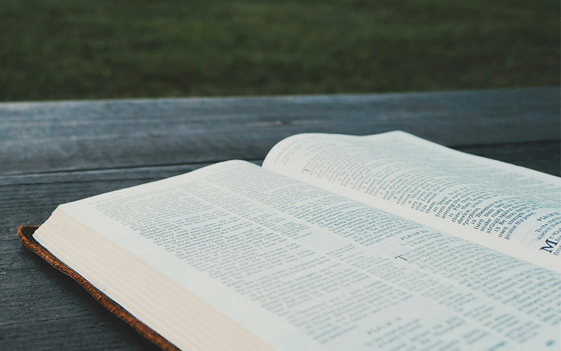 Bible open on picnic table
